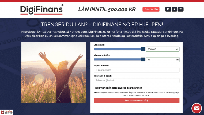 DigiFinans - Lån opp til 500 000 kr