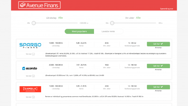 Avenue Finans - Lån opp til 500 000 kr