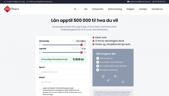 Uno Finans - Lån opp til 500 000 kr