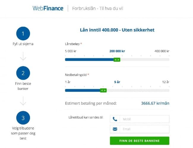 WebFinance - Lån opp til 400 000 kr