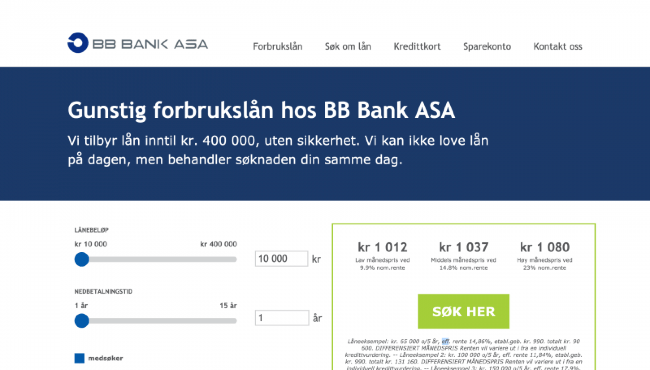 BB Finans - Lån opp til 400 000 kr