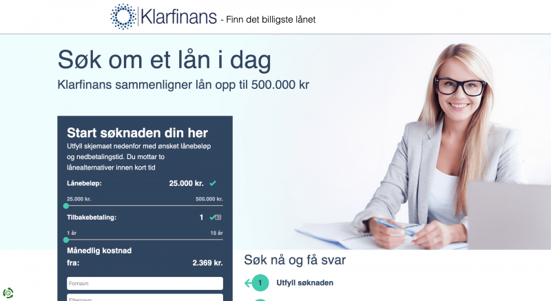 Klarfinans - Lån opp til 500 000 kr