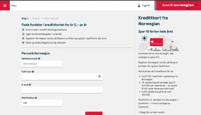 Kredittkort fra Norwegian