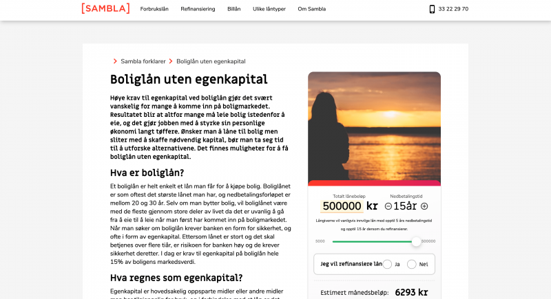 Sambla Boliglån uten egenkapital